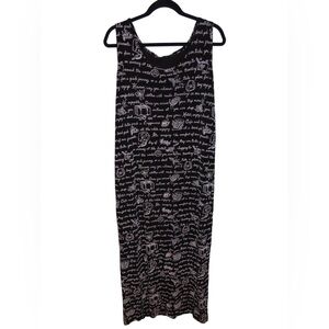 Black Maxi Dress with Travel-Inspired Text - Size 22